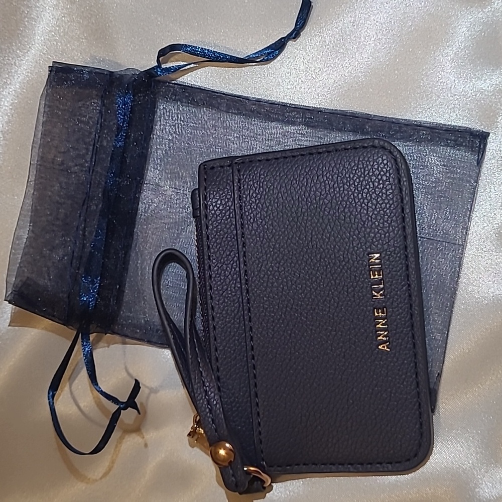 Anne Klein Navy Blue Card Holder with Gold Accents
